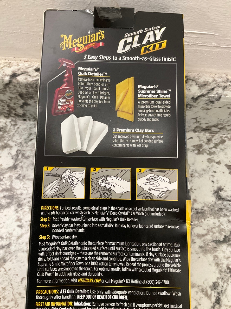 Meguiar's G191700 SMOOTH SURFACE CLAY KIT 3 Clay Bars Quick Detailer Microfiber