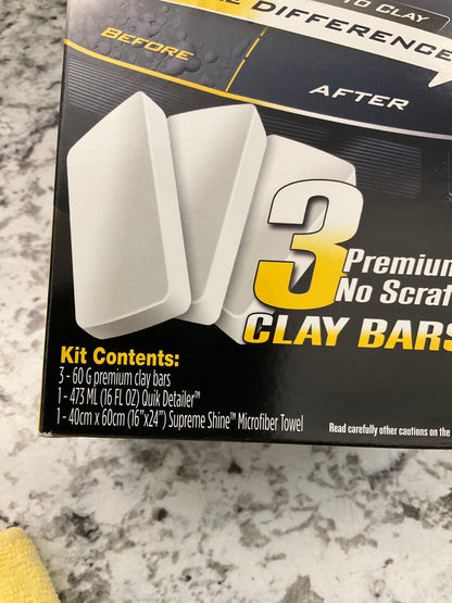 Meguiar's G191700 SMOOTH SURFACE CLAY KIT 3 Clay Bars Quick Detailer Microfiber