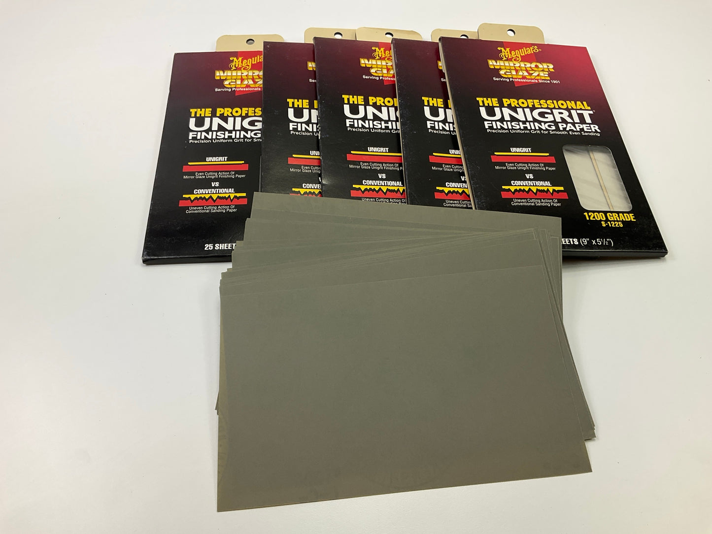 5 Packs - Meguiars S1225 Unigrit 1,200 Grit Finishing Sandpaper 9''x5.5''