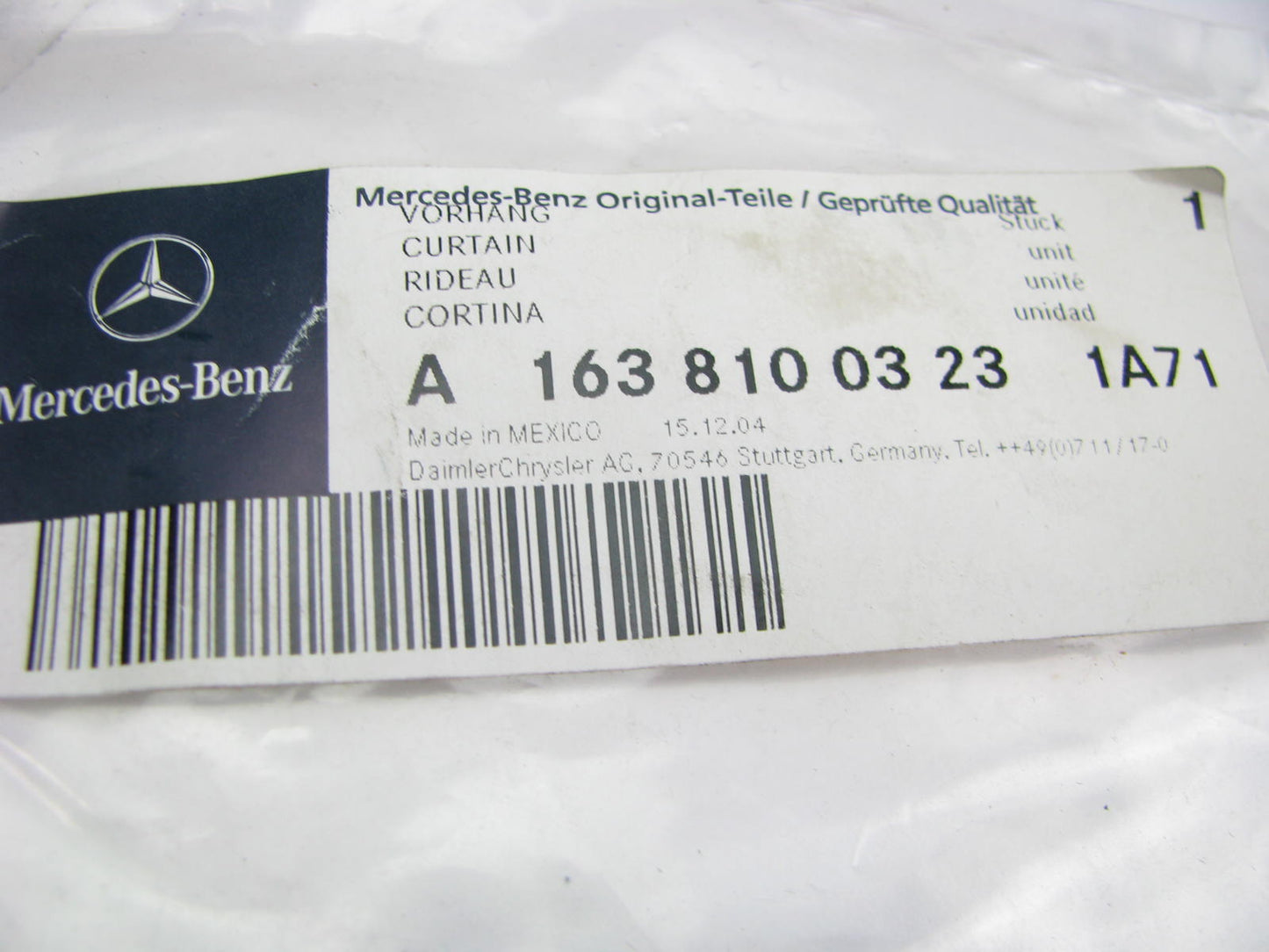 New OEM Mercedes-Benz 16381003231A71 Rear Side Curtain JAVA W163 98-05 M-CLASS