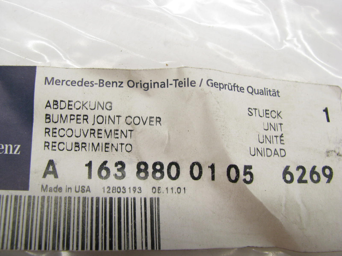 NEW - OEM Mercedes A1638800105 Left Bumper Joint Cover For 1998-2001 ML320 ML430