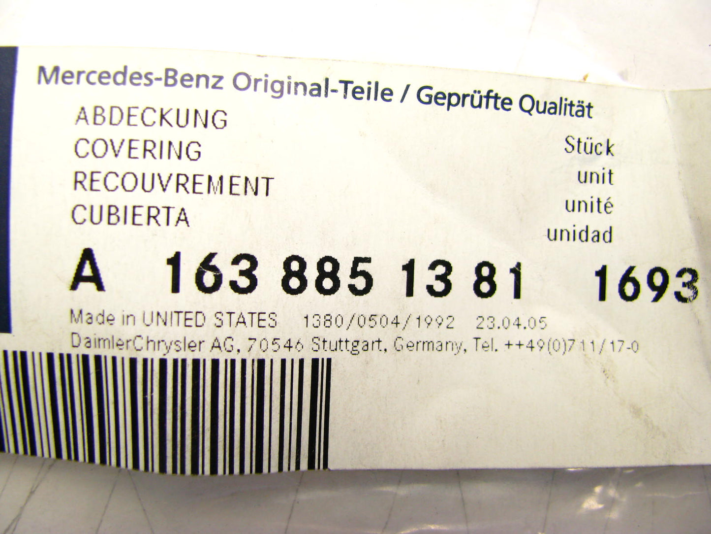 NEW GENUINE OEM 1638851381 Mercedes-benz Rear Bumper Tow Hook Cover