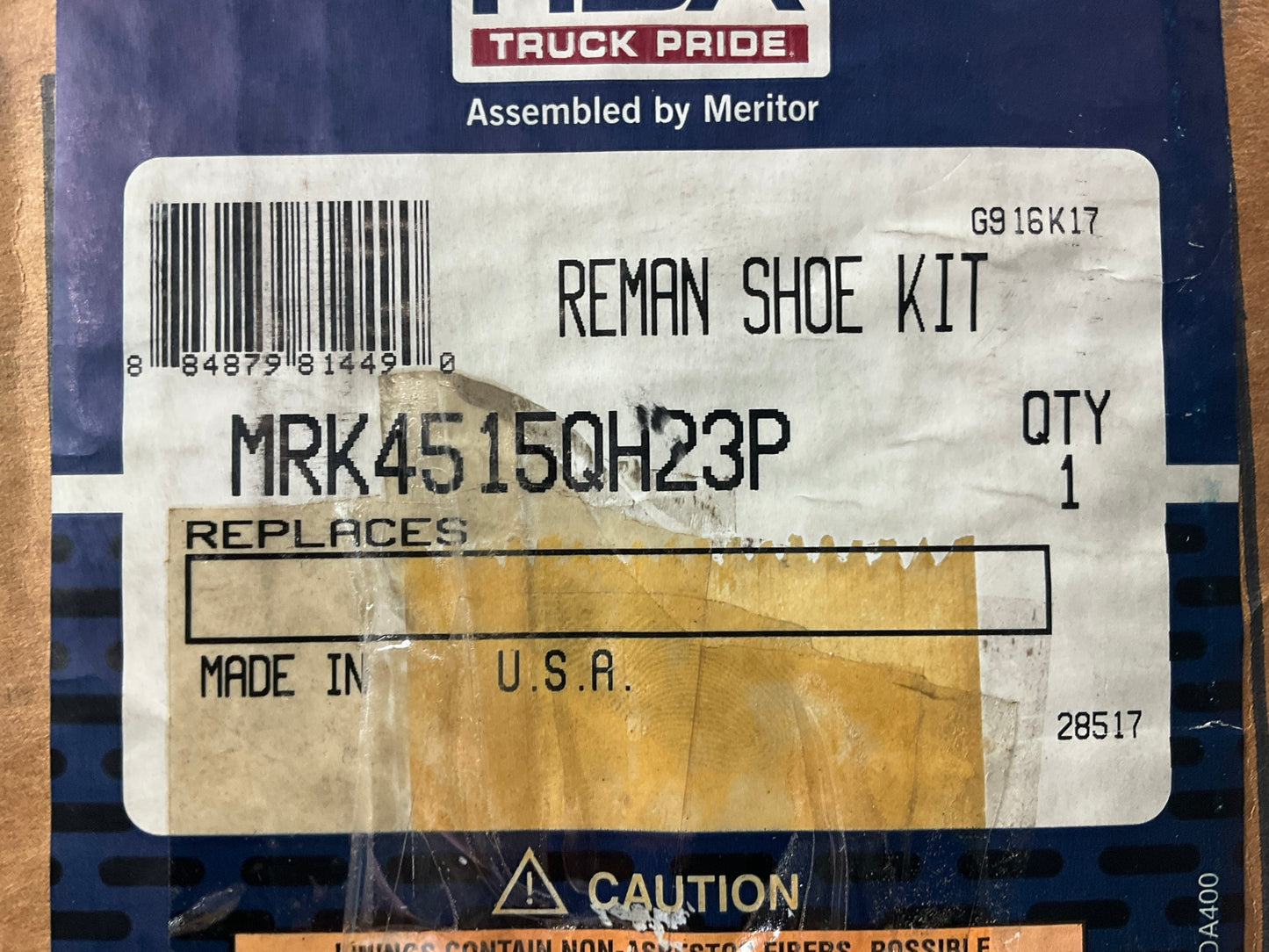 NO HARDWARE Meritor MRK4515QH23P 16.5''x7'' Drum Brake Shoes, 4515Q, 23,000 Lbs
