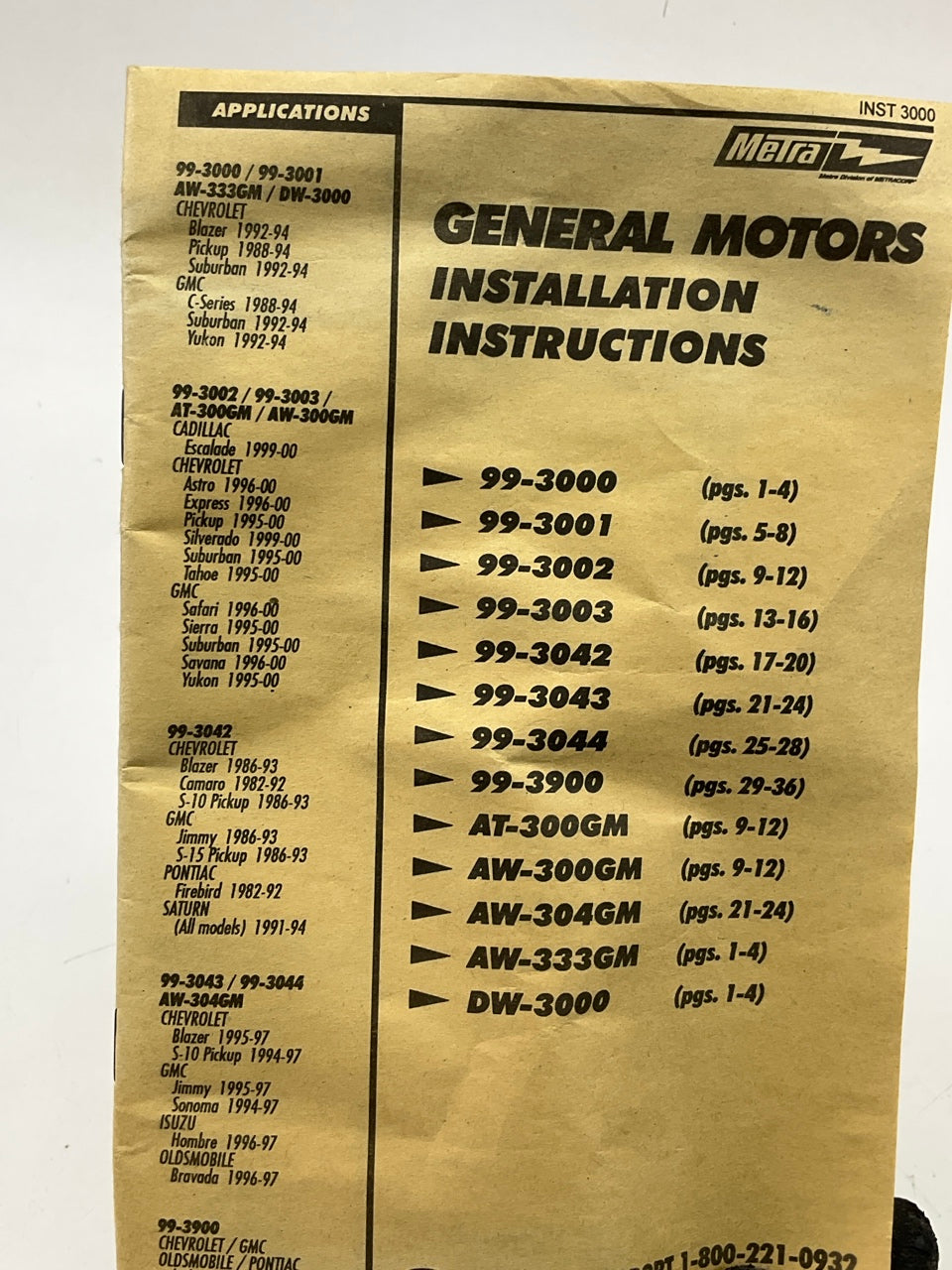 Metra 99-3043 Single DIN Radio Stereo Installation Kit