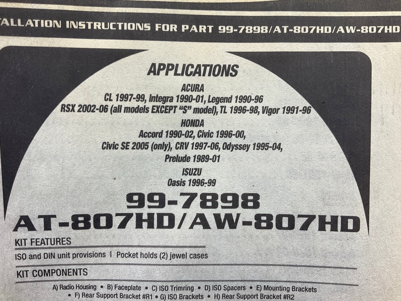Metra AT-807HD Radio Stereo Dash Installation Kit - 1990-2001 Acura Integra