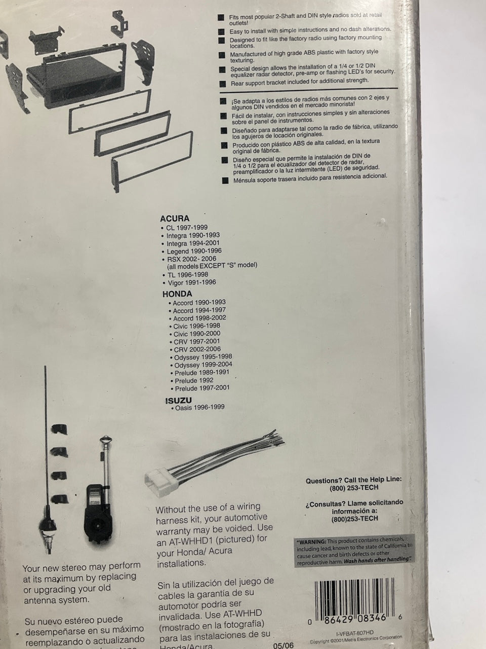 Metra AT-807HD Radio Stereo Dash Installation Kit - 1990-2001 Acura Integra