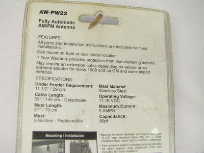 Metra AW-PW22 Universal Fender Mount Power Antenna