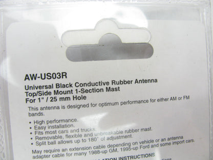 Metra AW-US03R Unversal Black Conductive Rubber Antenna Mast For 1'' Hole