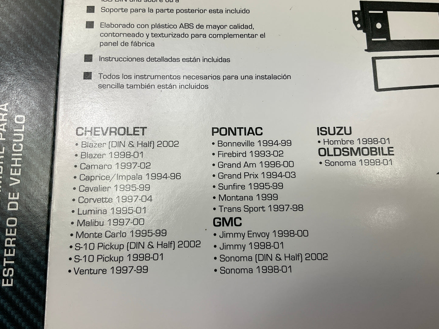 Metra CF159HY Single DIN Radio Installation Kit 97-00 Camaro, 97-04 Corvette