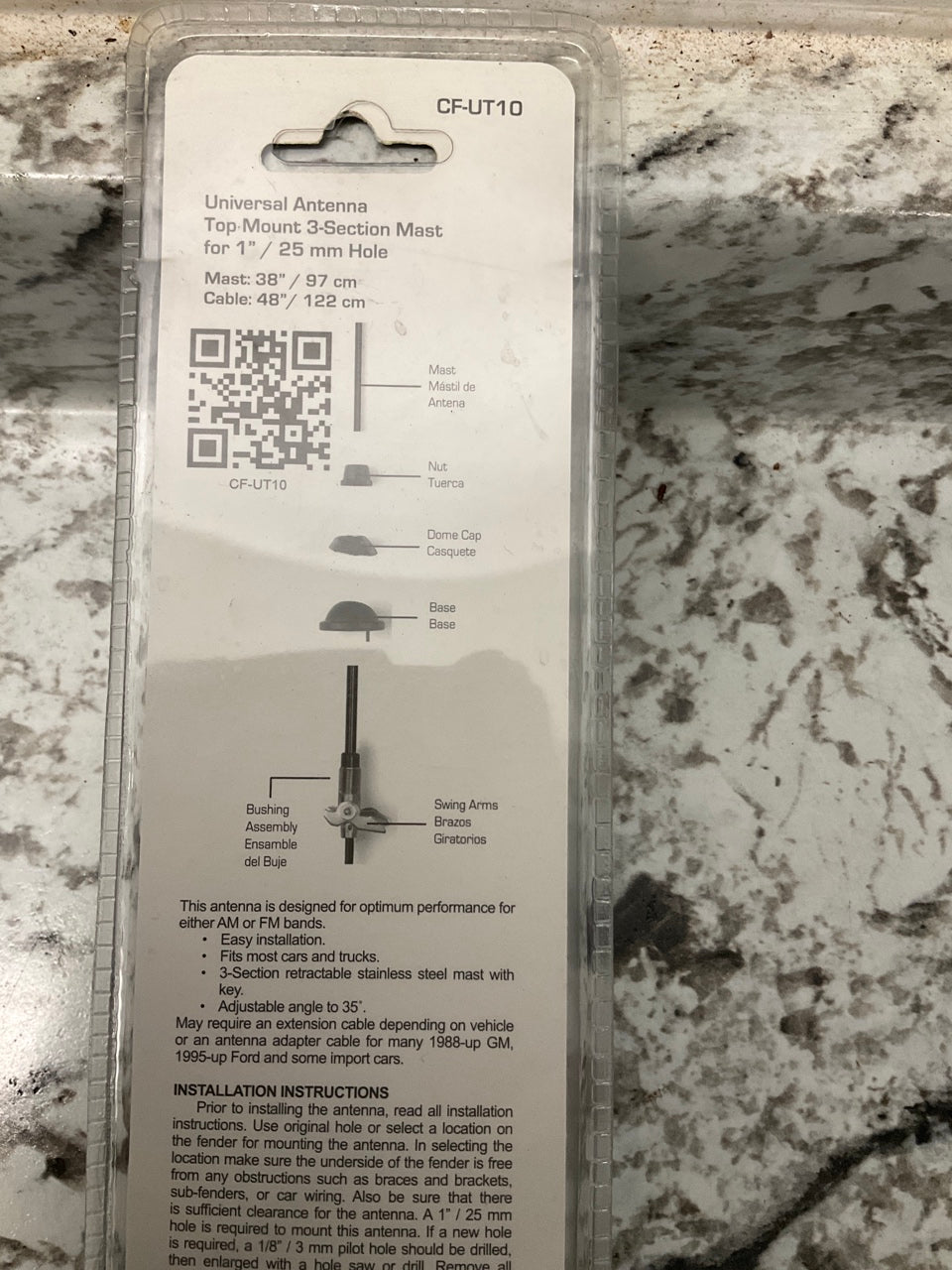 Metra CF-UT10 UNIVERSAL Antenna Top-mount 3-Section Mast For 1'' / 25mm Hole