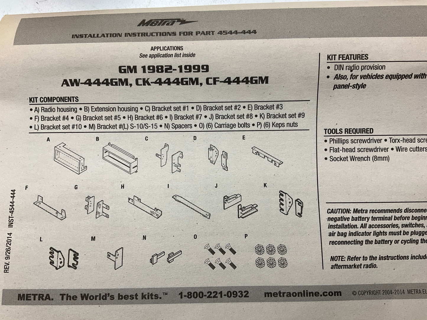 CF444GM Radio Stereo Installation Install Dash Kit Single DIN 82-85 Chevy S10