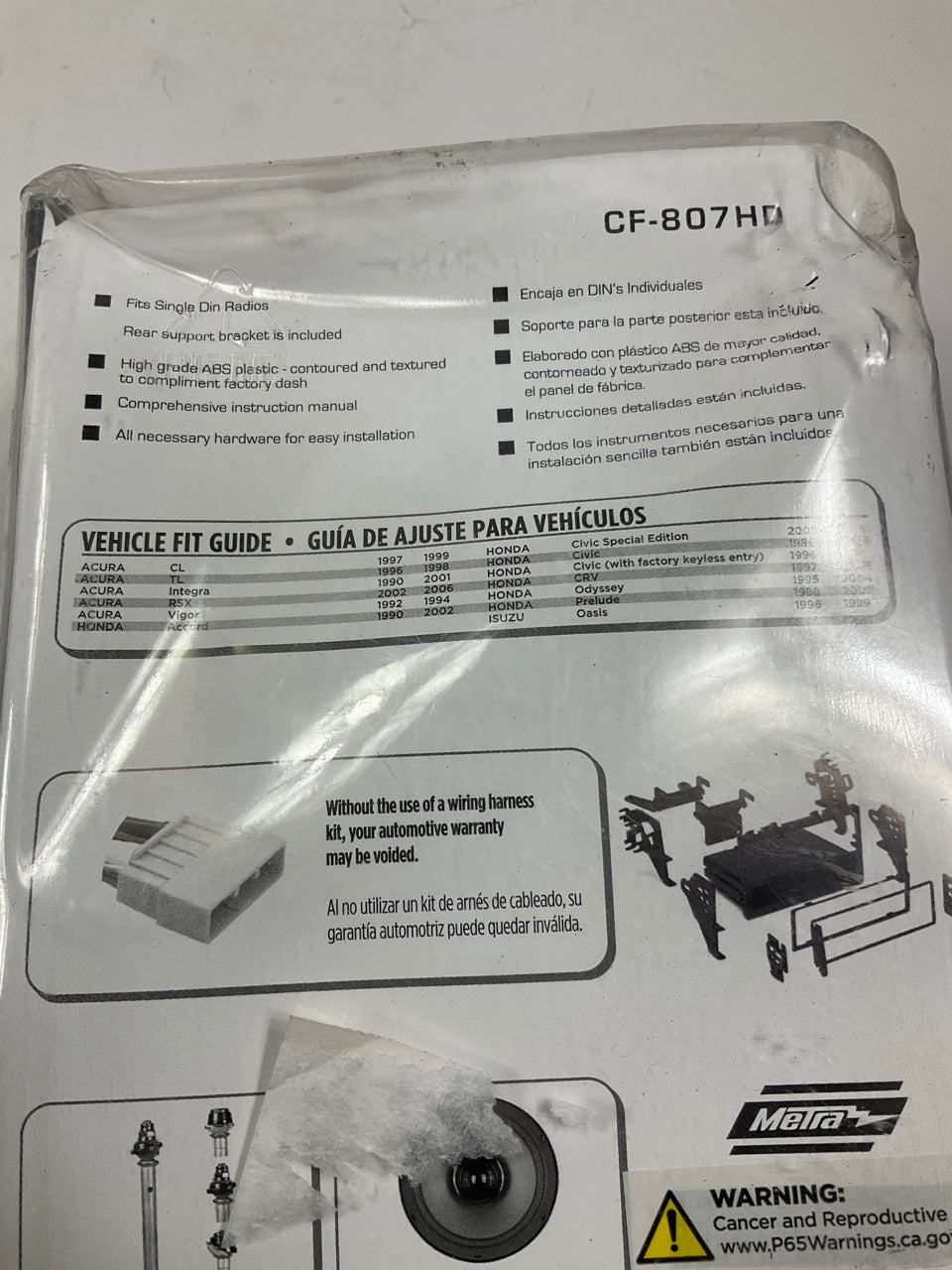 Metra CF807HD SINGLE DIN Radio Stereo Installation Kit - 1990-01 Integra, Accord