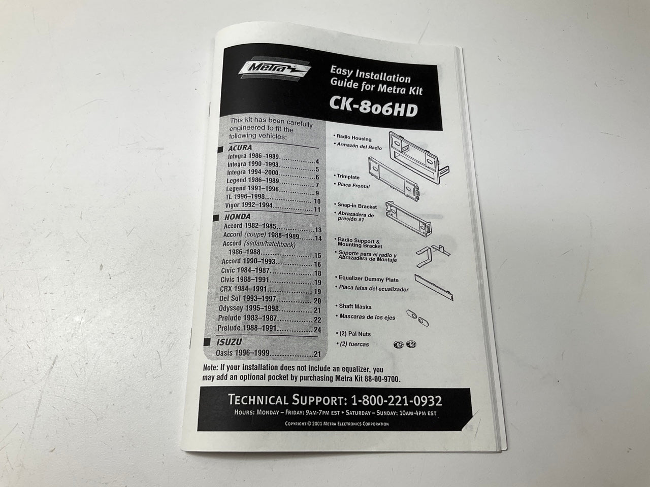 Metra CK-806HD Radio Stereo Installation Kit For Honda / Acura