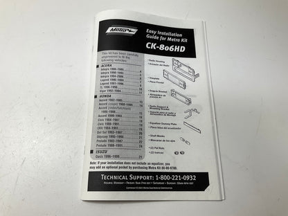 Metra CK-806HD Radio Stereo Installation Kit For Honda / Acura