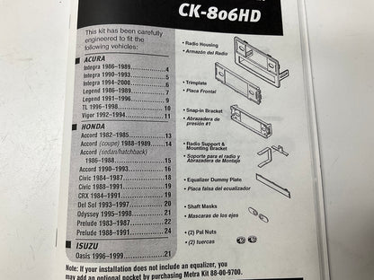 Metra CK-806HD Radio Stereo Installation Kit For Honda / Acura