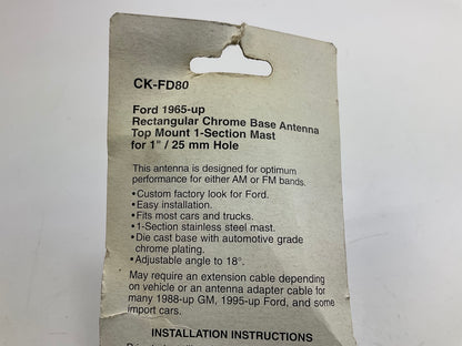 Metra CK-FD80 Universal Antenna 1965-Up Ford, Rectangle Chrome Base For 1'' Hole