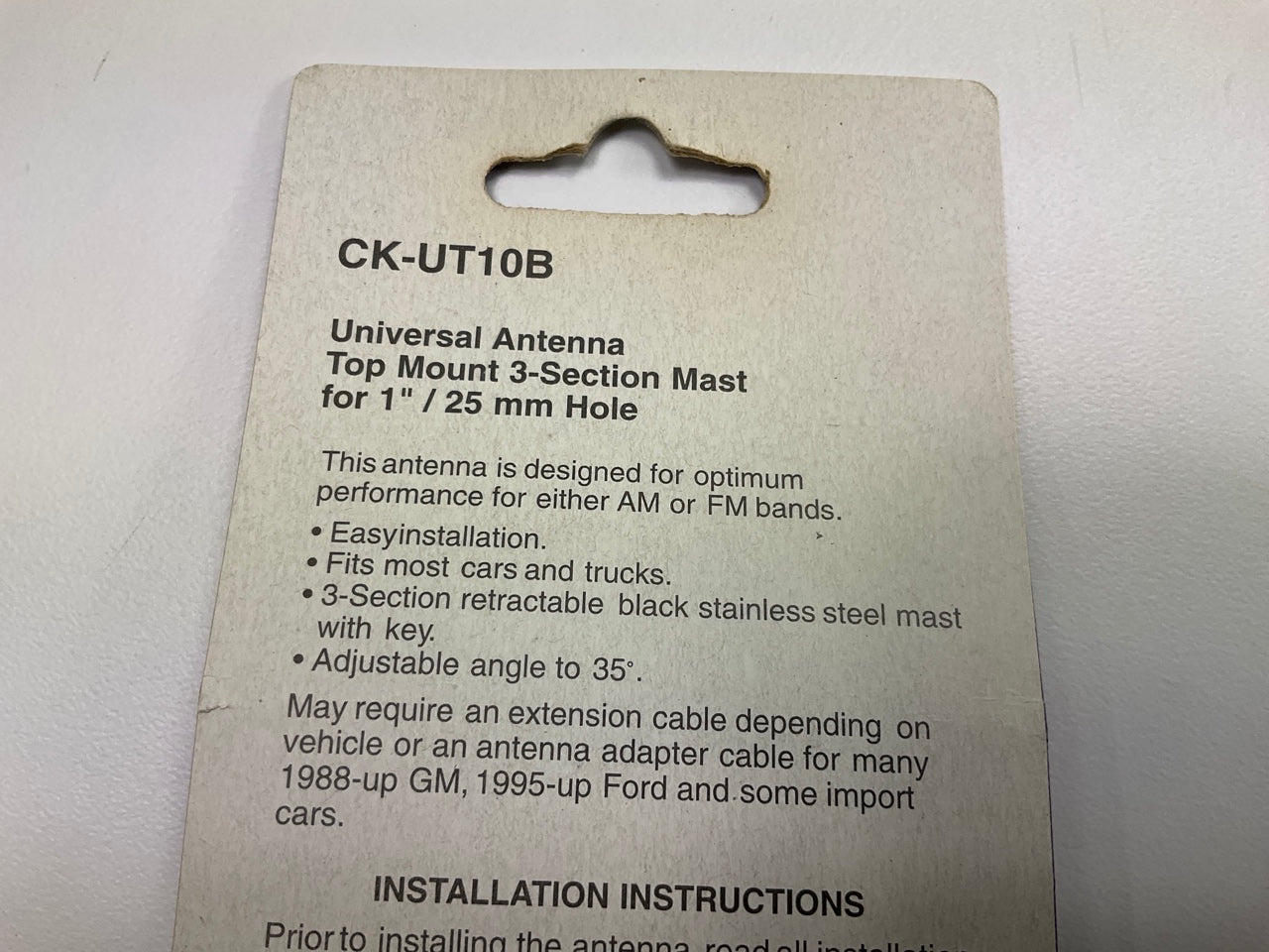 Metra CK-UT10B Universal 3-section Mast Antenna Top Mount For 1'' Hole