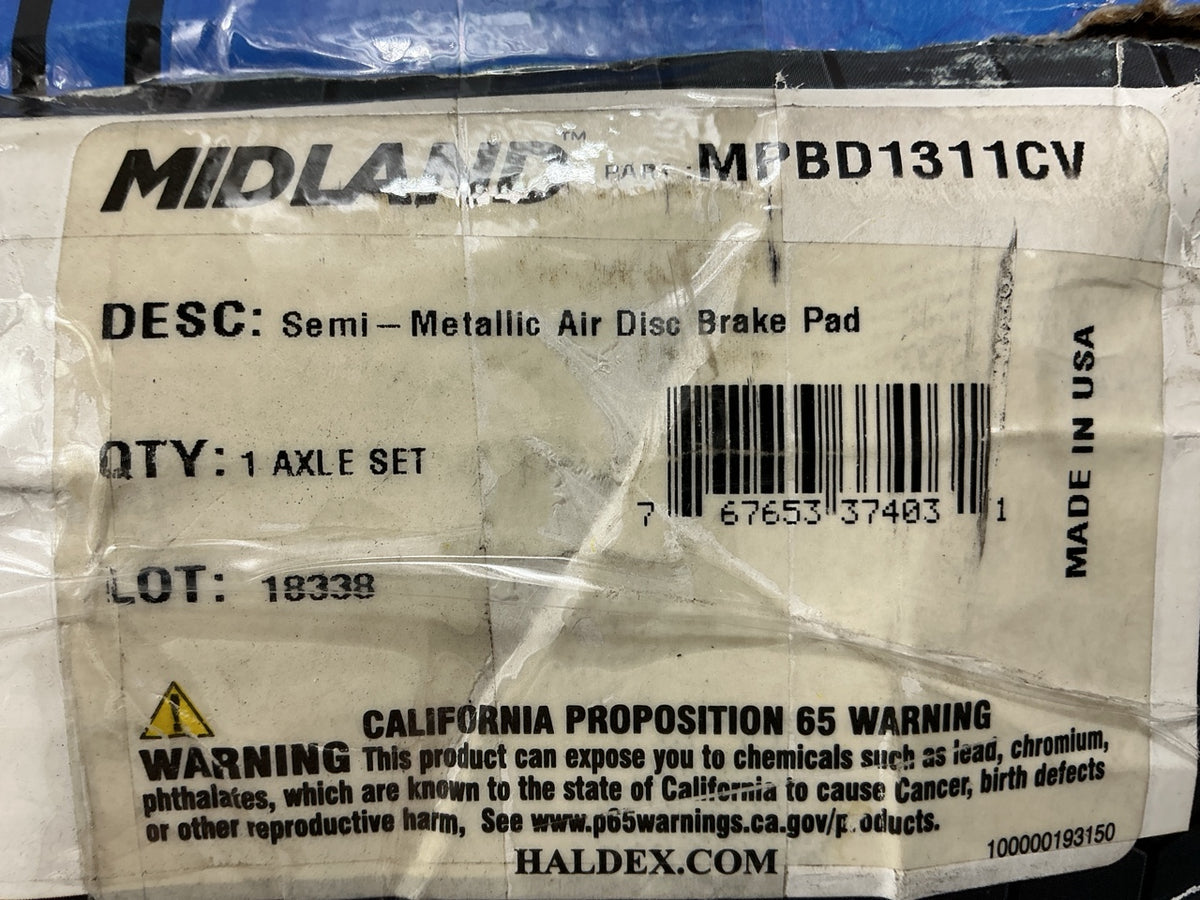 Midland MPBD1311CV Disc Brake Pad  Meritor EX225H2 Calipers FMSI D1311