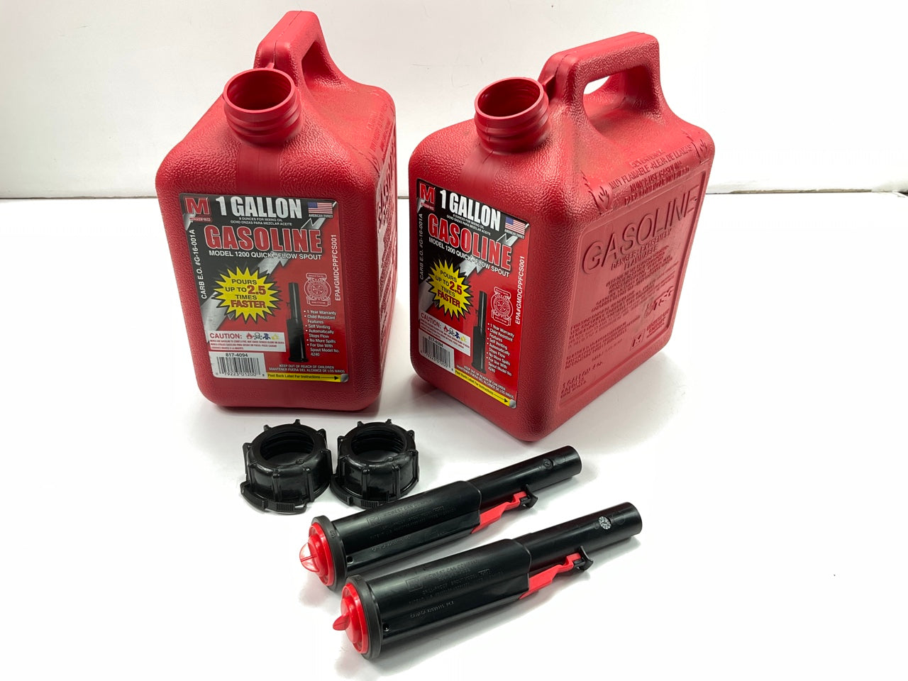 (2) Midwest Can 1200  1 Gallon Gas Can Auto Shut Off Gasoline Water Fuel Jug