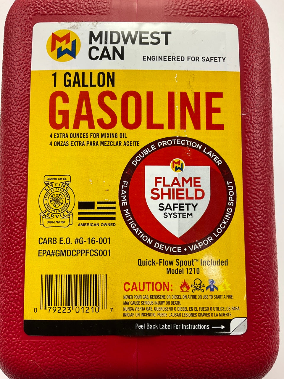 Midwest Can 1210 1 Gallon Gas Auto Shutoff Gasoline Water Fuel Can Jug
