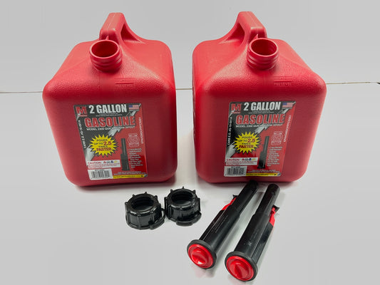 (2) Midwest Can 2300 2 Gallon Red Plastic Gas Can With Quick Flow Spout