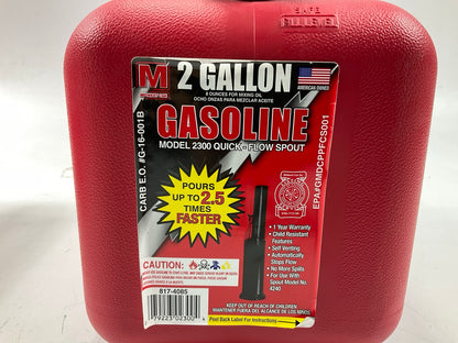 (5) Midwest Can 2300 2-Gallon Red Plastic Gas Fuel Cans With Quick Flow Spout