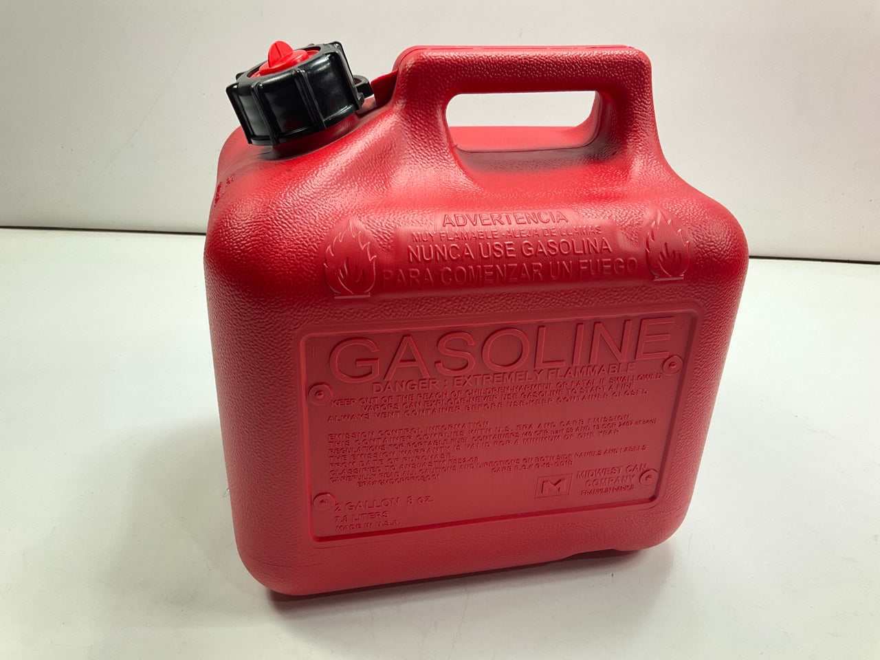 (5) Midwest Can 2310 2-Gallon Red Plastic Fuel Gas Cans With Flame Shield Safety