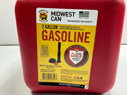 (5) Midwest Can 2310 2-Gallon Red Plastic Fuel Gas Cans With Flame Shield Safety