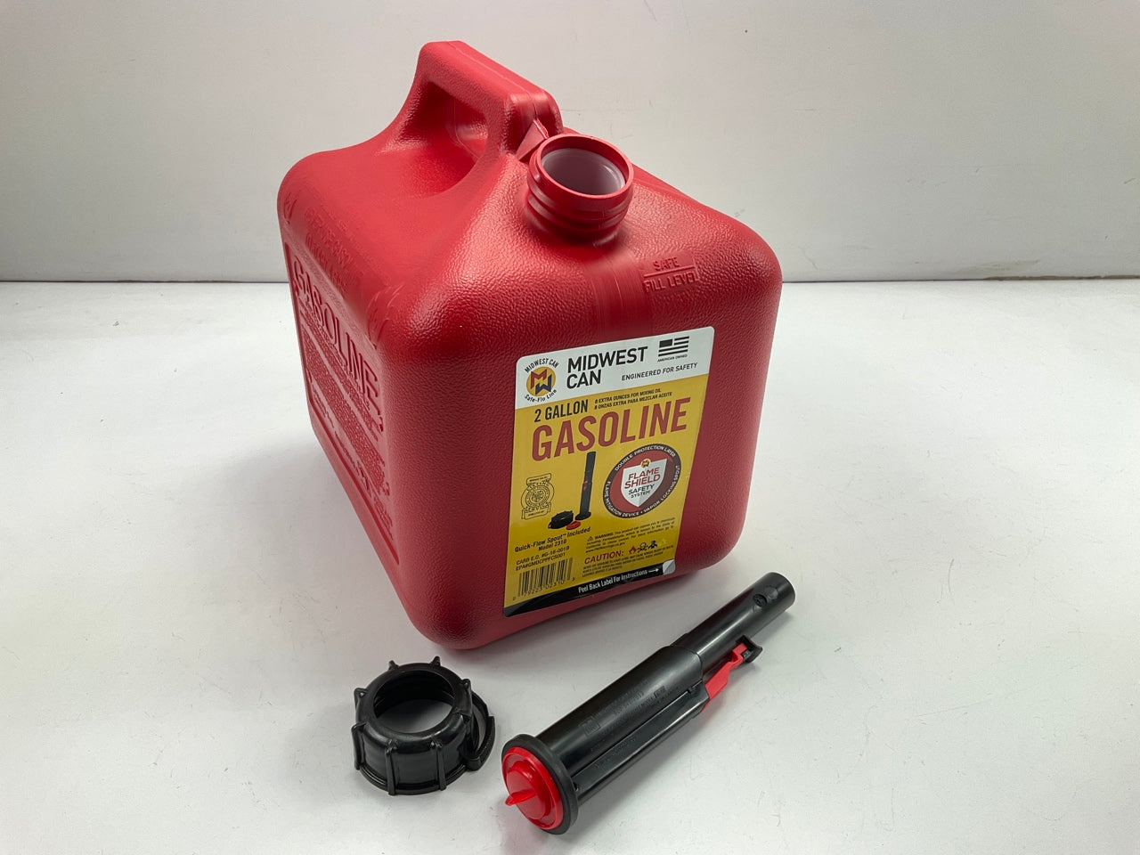 Midwest Can 2310 2-Gallon Red Plastic Fuel Gas Can With Flame Shield Safety