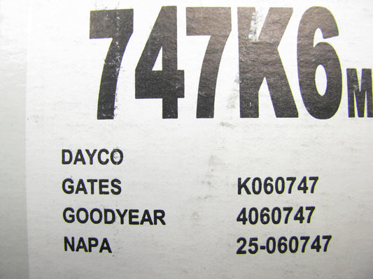 Mile Marker 747K6 Serpentine Belt 87-93 GM 2.5L, 03-06 Vibe 1.8L, 00-02 TJ 4.0L