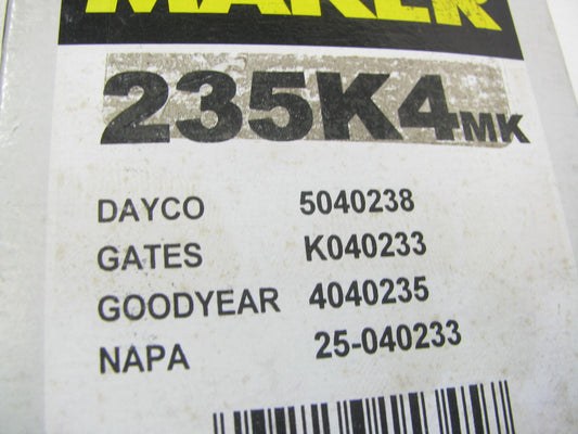 Mileage Maker 235K4MK Serpentine Belt - 0.56'' X 24.00'' - 4 Ribs