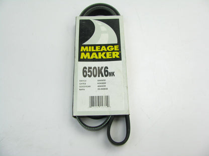 Mileage Maker 650K6MK Serpentine Belt - 0.84'' X 65.00'' - 6 Ribs