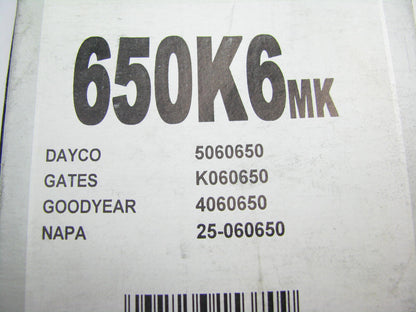 Mileage Maker 650K6MK Serpentine Belt - 0.84'' X 65.00'' - 6 Ribs