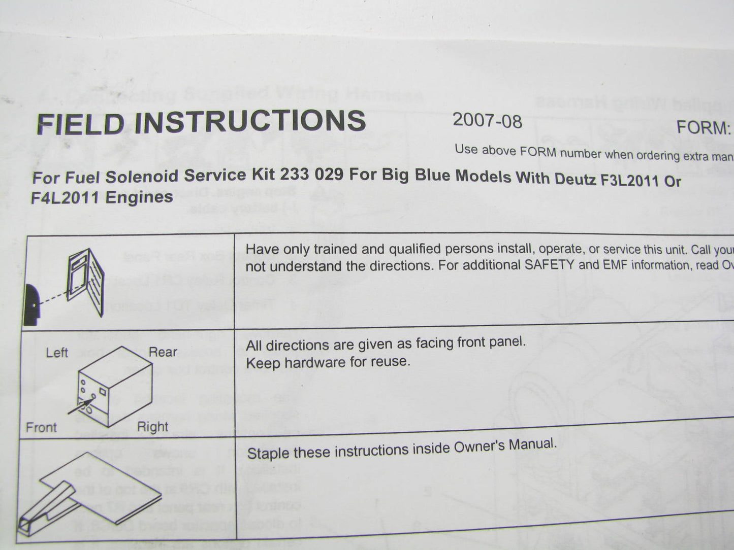 Miller 233029 Fuel Solenoid Service Kit For Big Blue W/ Deutz F4L2011 F3L2011