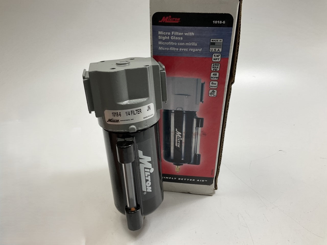 Milton 1018-6 Micro Air Filter 1/4'' NPT Site Glass Metal Bowl Overnight Drain