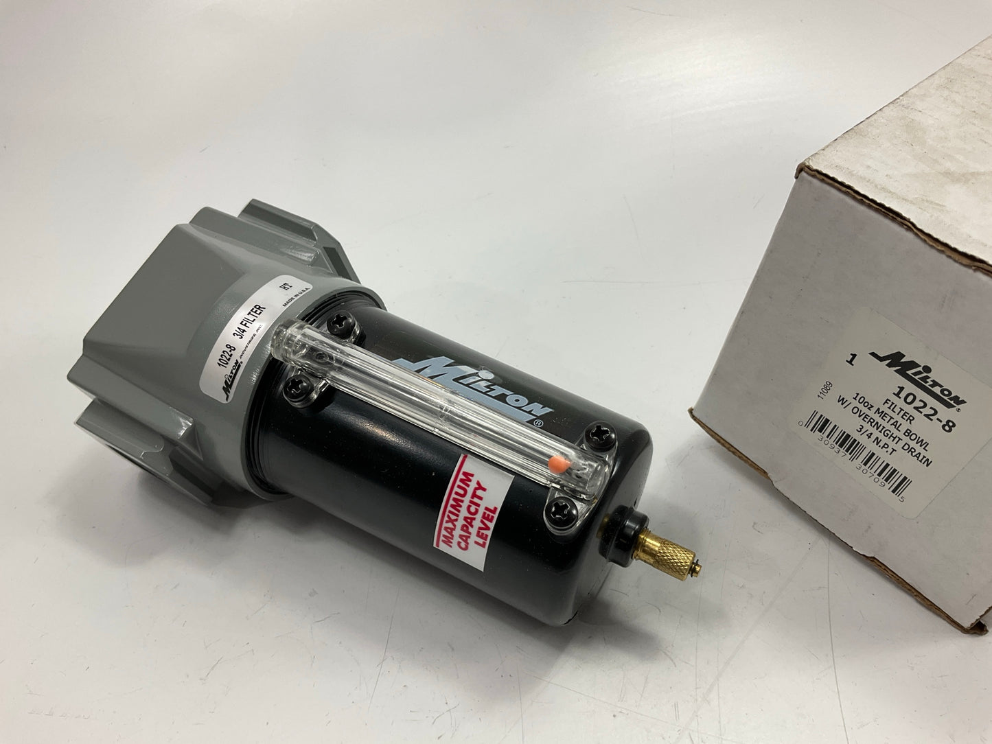 Milton 1022-8 3/4'' NPT Metal FRL Micro Air Compressor Filter, 10 Oz. Bowl