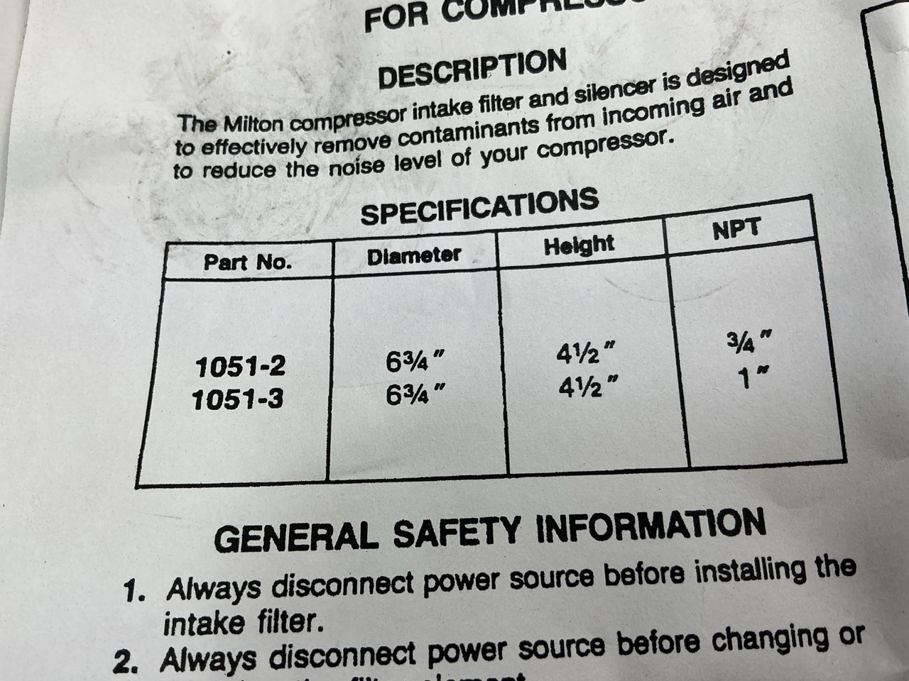 Milton 1051-2 Compressor Filter Housing, 3/4'' NPT, 3 Tube Silencer
