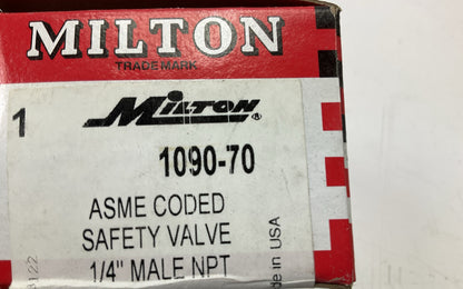 Milton 1090-70 1/4'' MNPT ASME Safety Valve, 70 PSI Pop Off Pressure