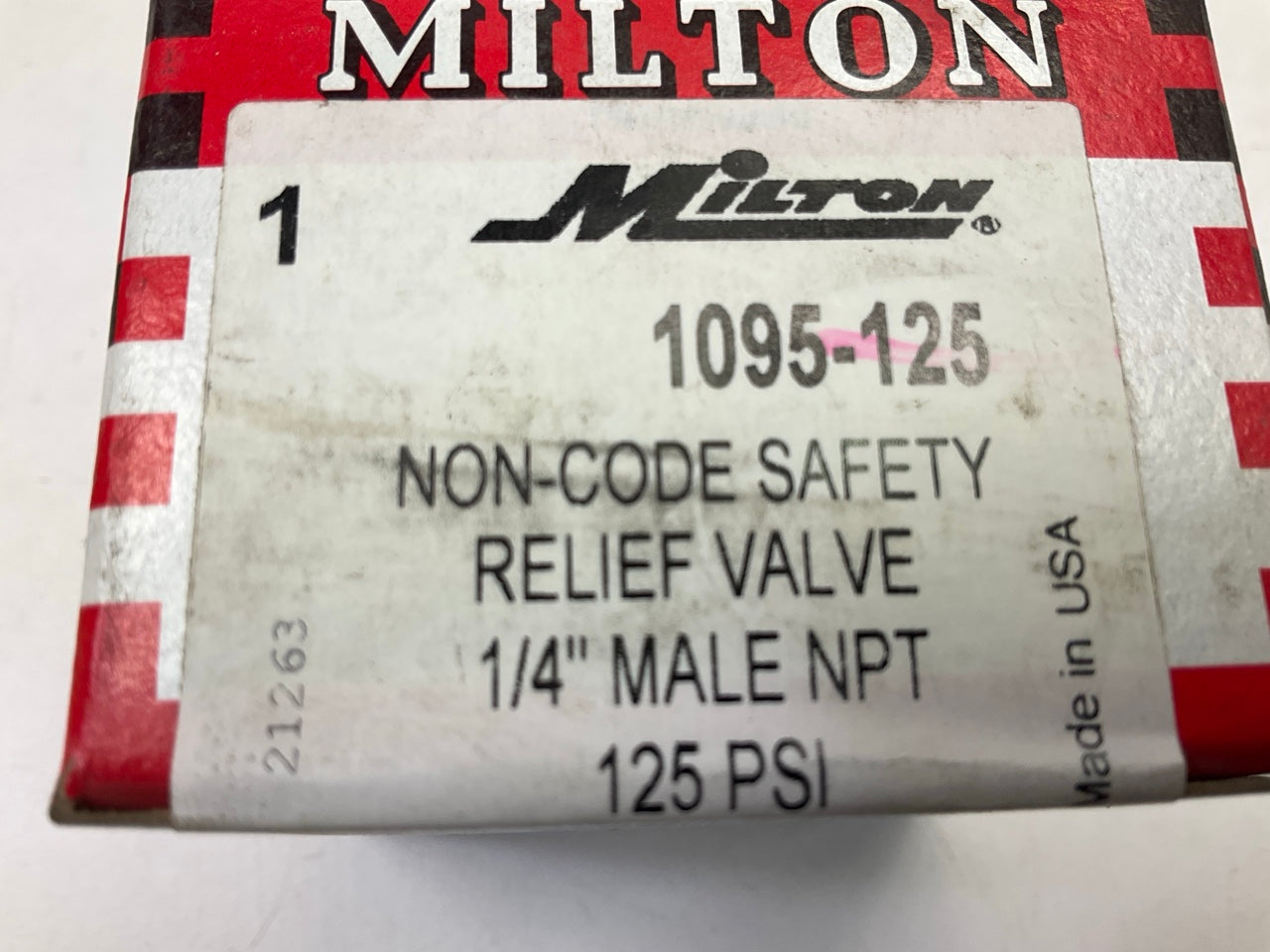 Milton 1095-125 Non-Code Safety Relief Valve 1/4'' Male NPT 125 PSI