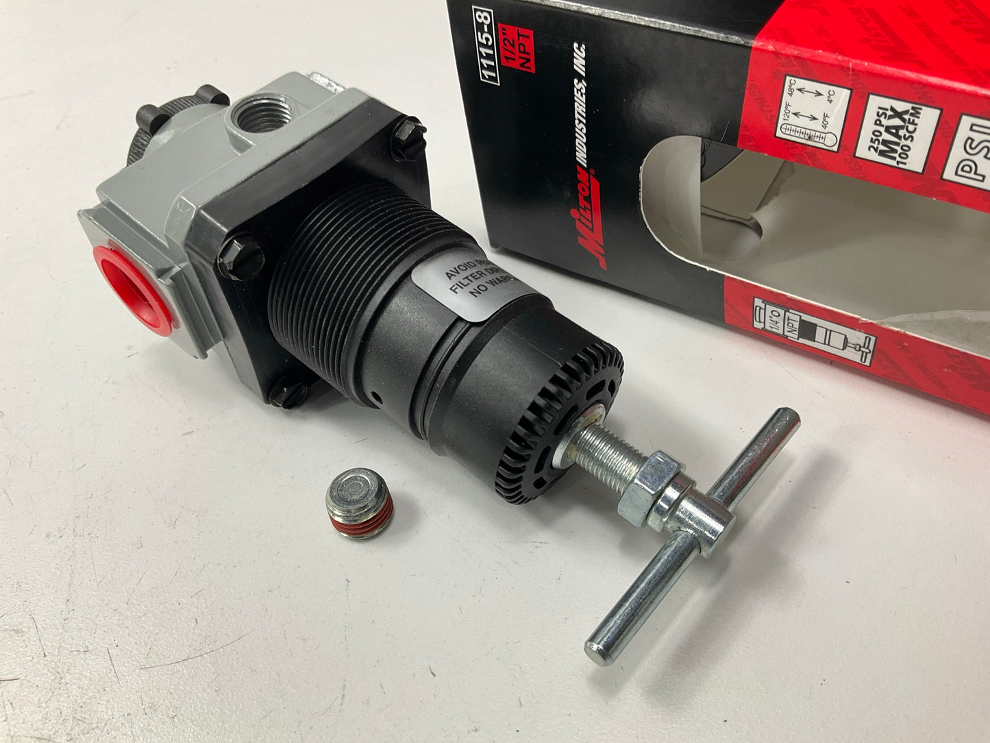 Milton #1115-8, 1/2'' NPT High Pressure FRL Air Regulator, 10-250 PSI