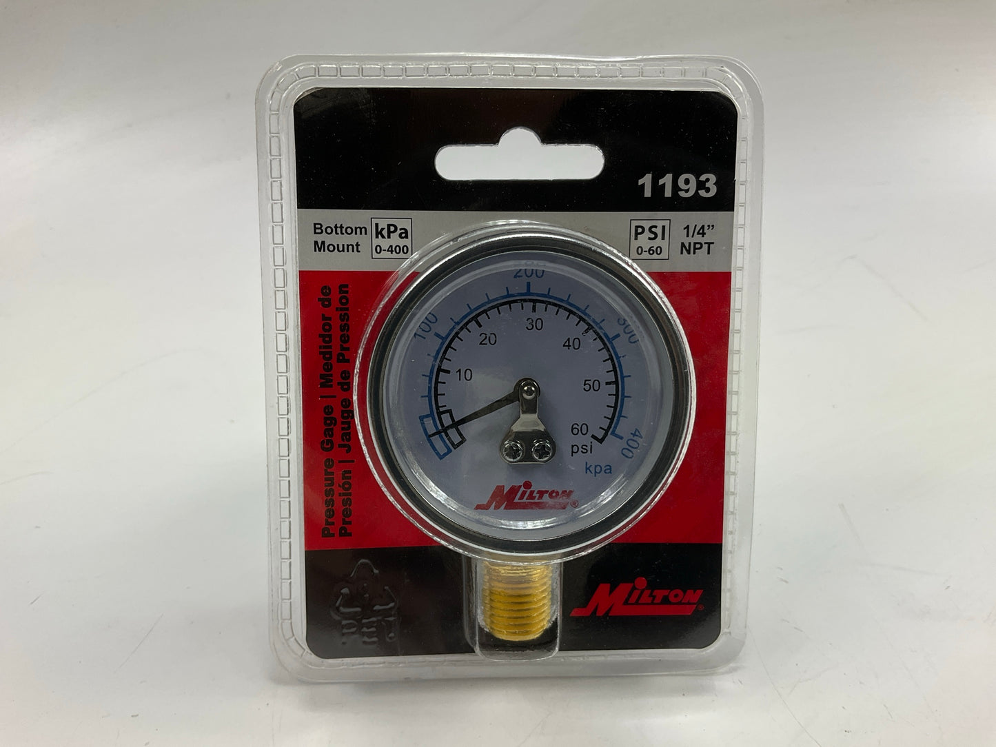 Milton 1193 1/4'' NPT Pressure Dial Gauge, 0 To 60 PSI, 2'' Face