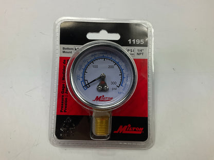 Milton 1195 Air Pressure Gauge Gage 1/4'' NPT, 0-300 PSI - Bottom Mount