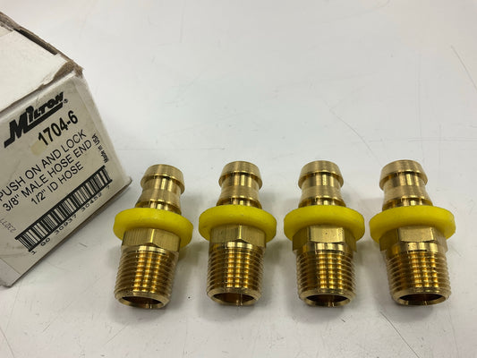 (4) Milton 1704-6 Push On & Lock Air Fittings, 3/8'' Male Hose End , 1/2'' ID Hose
