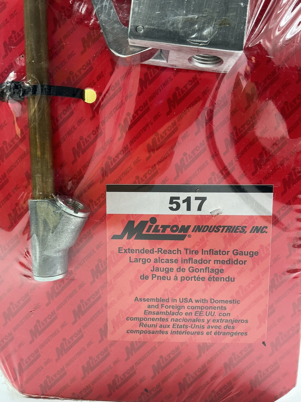 Milton 517 Dual Head Extended Reach Tire Inflator Gauge 2' Hose 12'' Swivel