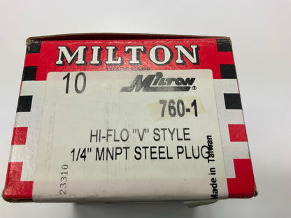 10 Pack - Milton 760 1/4'' Male NPT ''V'' Style HI-FLOW Brass Plug
