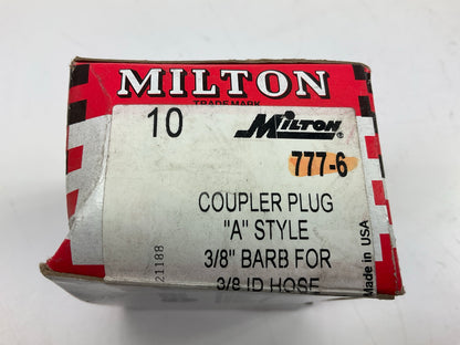 Milton 777-6 3/8'' Hose Barb A Style Plug - Box Of 10, 3/8'' Barb For 3/8'' ID Hose