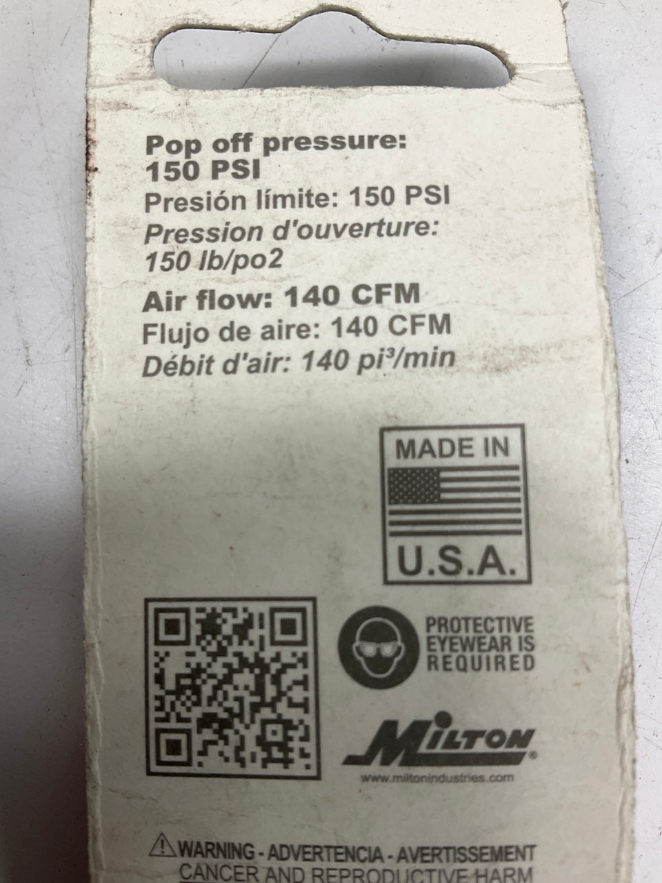 Milton S-1090-150 1/4'' MNPT ASME Safety Valve, 150 PSI Pop Off Pressure
