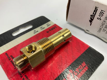 Milton S1091 Tank Check Valve, 1/2'' NPT, 1/2'' Tube, 20 SCFM, 3/8'' Male Comp