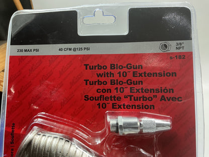 Milton S182 Turbo Pistol Grip Blow Gun 10'' Extended Reach & Adjustable Nozzle