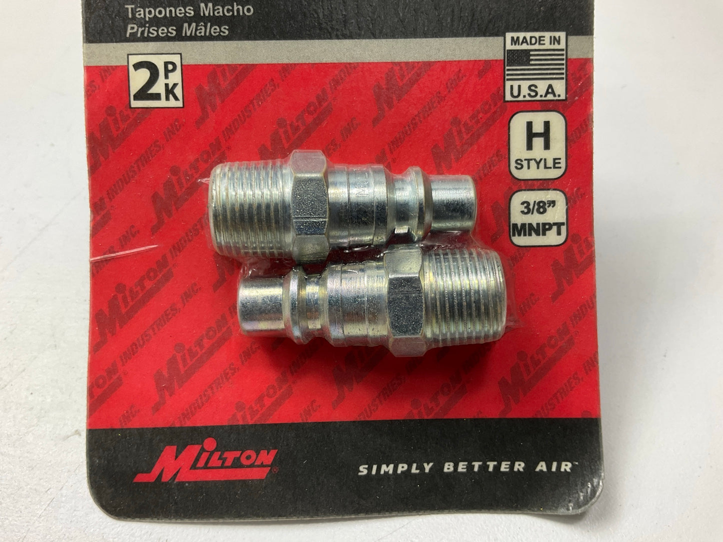 Milton S1837 H-Style Air Plug - 3/8'' NPT Male Connector, 2 Per Pack